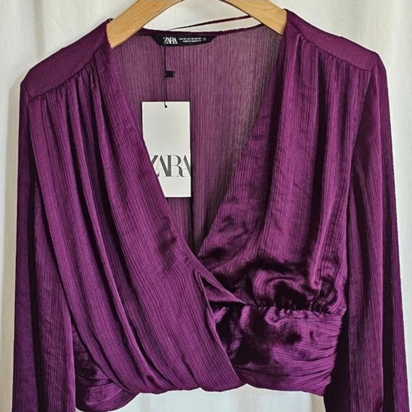 🇪🇦 Zara Purple Knotted Surplice Chiffon Blouse - Picture 6 of 16
